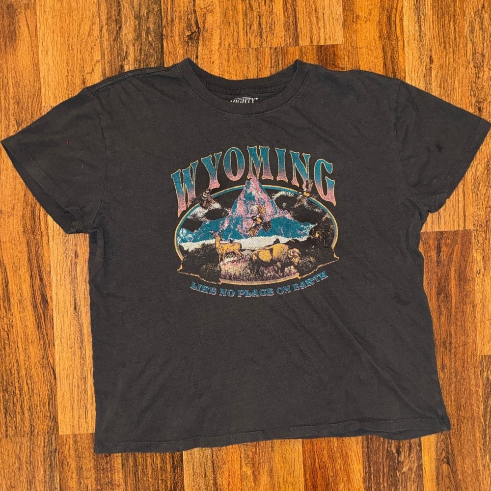 Mighty Fine Wyoming Graphic Tee Charcoal Gray XXL Short Sleeve Cotton T-Shirt